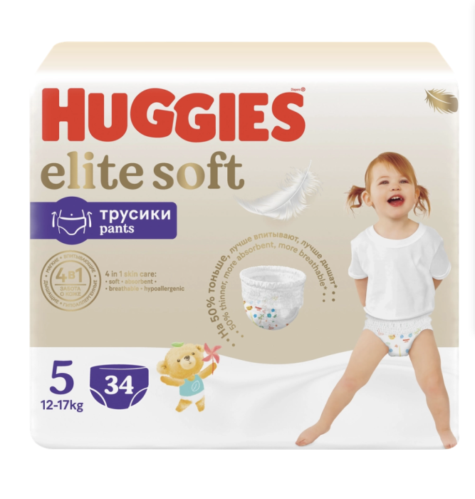 Подгузники-трусики детские HUGGIES Elite Soft 5 12&ndash;17кг, 34шт