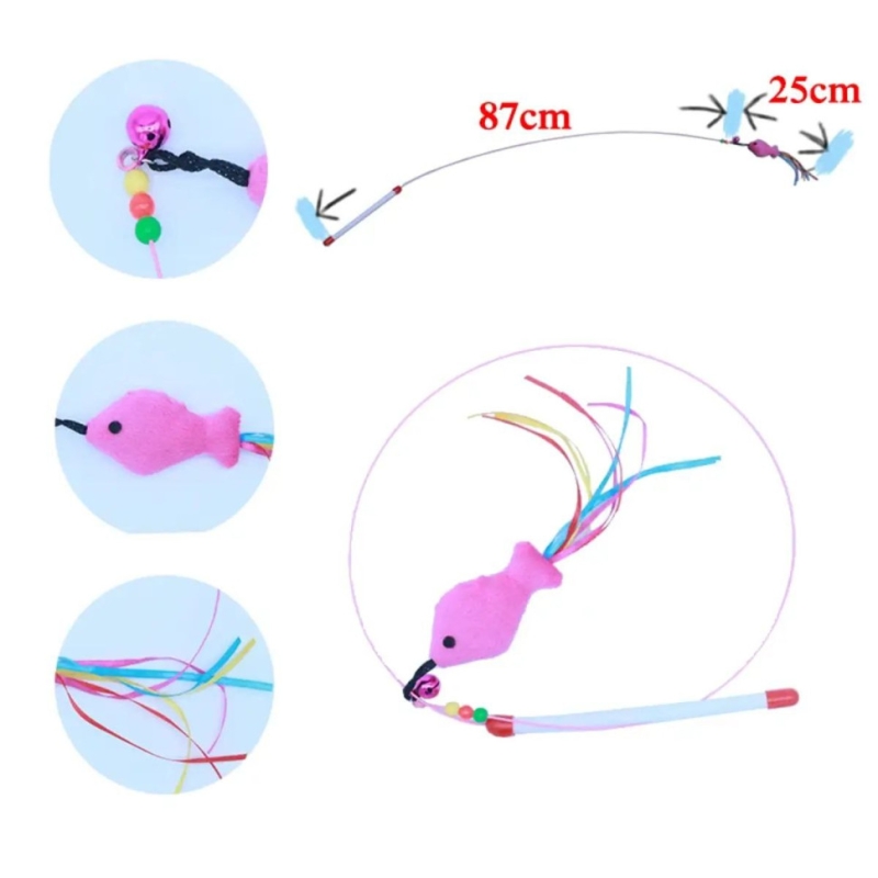 Удочка дразнилка для кошек металлическая с мягкой рыбкой Удочка дразнилка для кошек металлическая с мягкой рыбкой