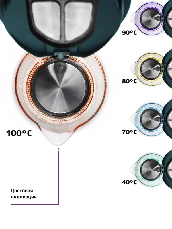 Чайник электрический стеклянный с подсветкой КТ-640 - 1.7 л