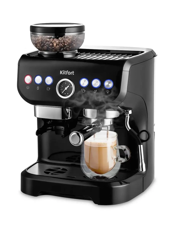 Кофемашина рожковая с жерновой кофемолкой КТ-7108 1560 Вт