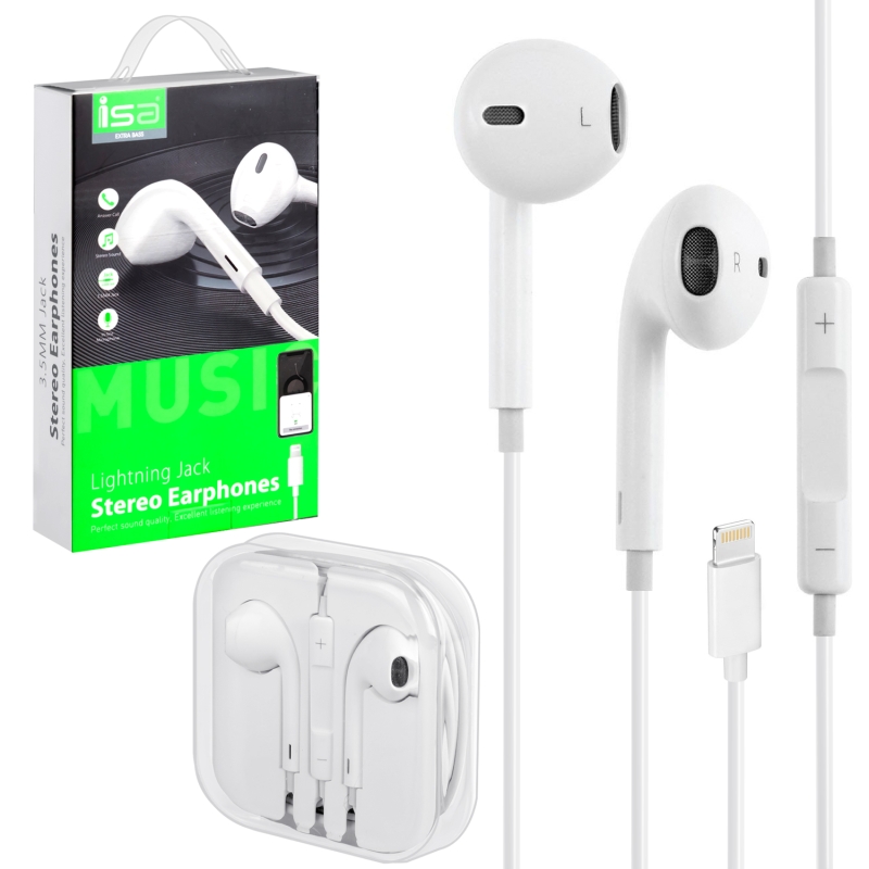 Гарнитура Lightning Epods ISA (работает через Bluetooth) белые
