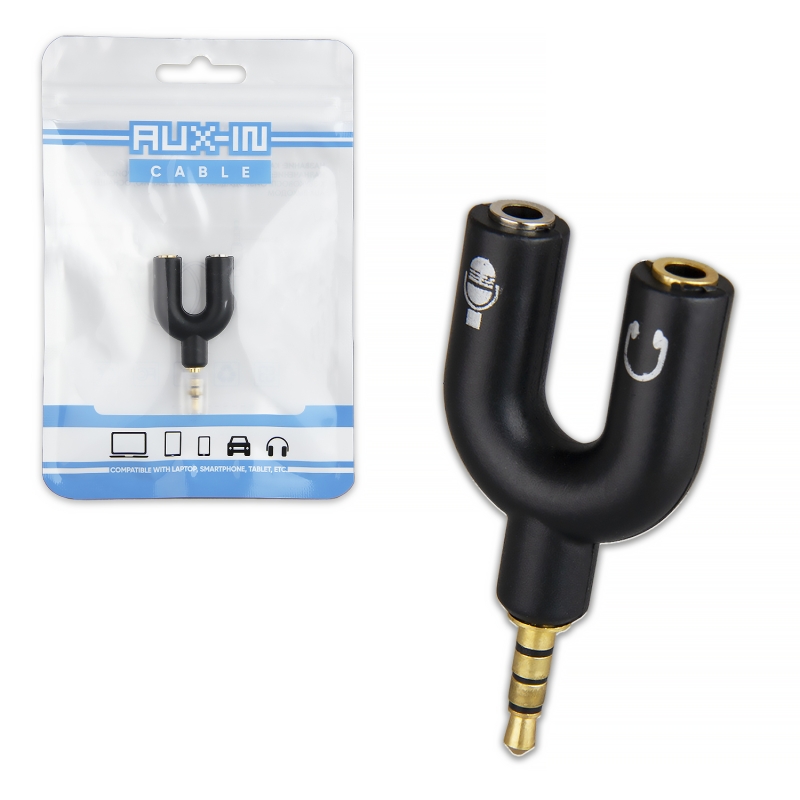 Переходник AUX на 2 AUX N-101 (под наушники + микрофон) черный Переходник AUX на 2 AUX N-101 (под наушники + микрофон) черный