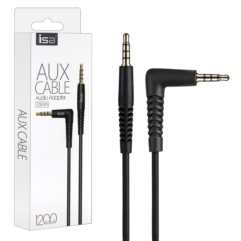 Кабель AUX 1,2M 3,5 на 3,5 Г-образный штекер черный ISA
