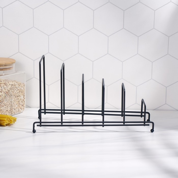 Подставка для крышек на 5 предметов Доляна, 28,5&times;12,5&times;16,5 см, цвет чёрный