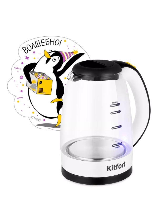 Чайник электрический стеклянный КТ-6637 - 1.7 л