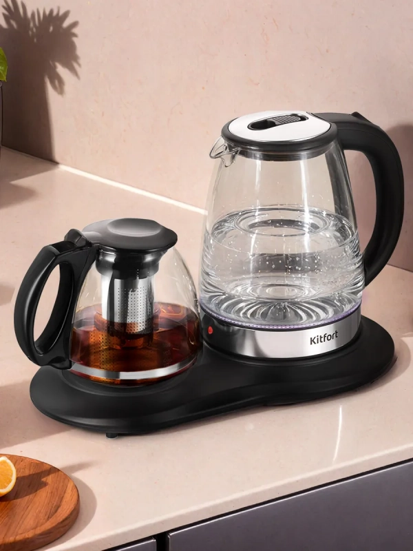 Чайный набор стеклянный чайник, заварник КТ-6733 2 л+1,2 л