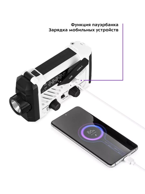 Кемпинговый фонарь аккумуляторный с радио КТ-3374 (7 в 1)