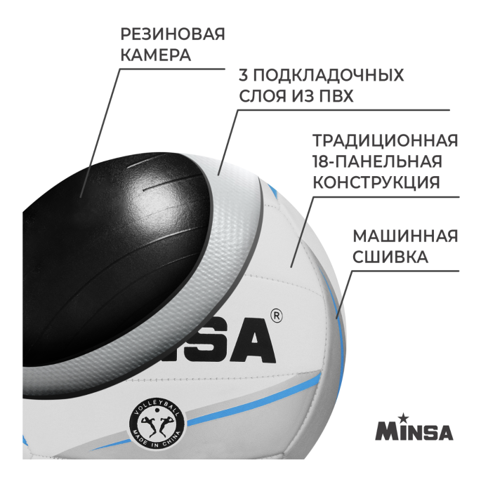 Мяч волейбольный MINSA, ПВХ, машинная сшивка, 18 панелей, р. 5