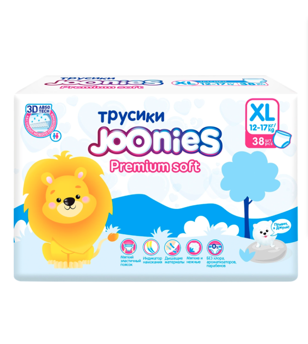 Трусики "JOONIES" PREMIUM SOFT 12-17кг (р XL) 38 штук