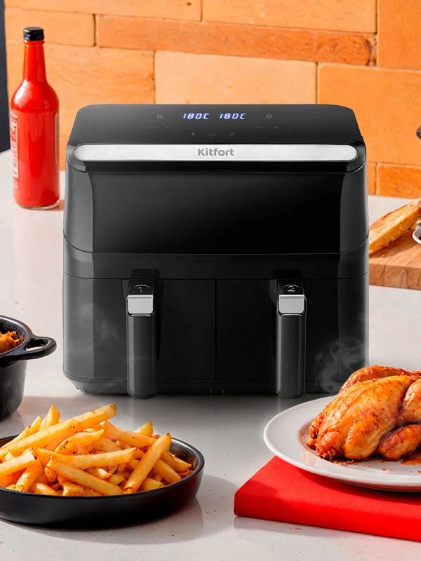 Аэрогриль электрический КТ-2254 - 2 поддона по 4 л - 2200 Вт