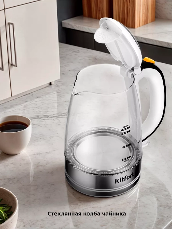 Чайник электрический стеклянный с подсветкой КТ-6627 - 1.7 л Чайник электрический стеклянный с подсветкой КТ-6627 - 1.7 л