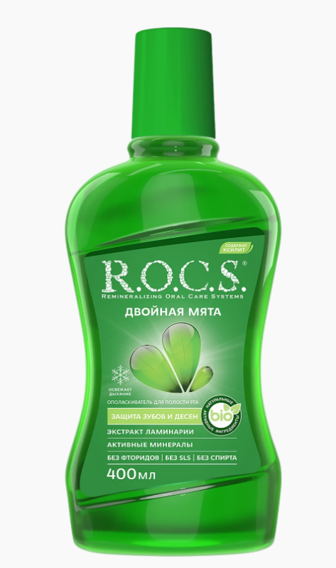 Rocs ополаскиватель для полости рта двойная мята 400 мл