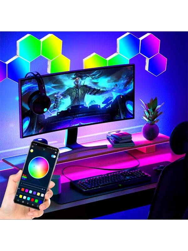 Светодиодный светильник RGB Соты 12 штук с пультом управления и Wi-Fi