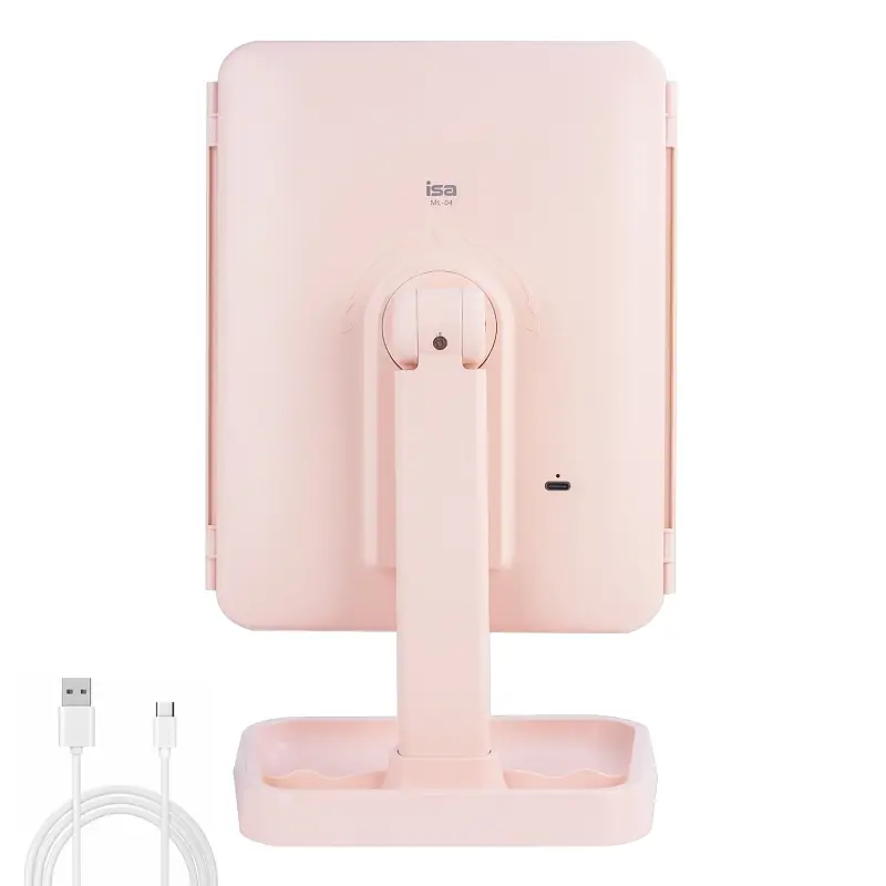 Настольное зеркало для макияжа с подсветкой ML-04 ISA розовое