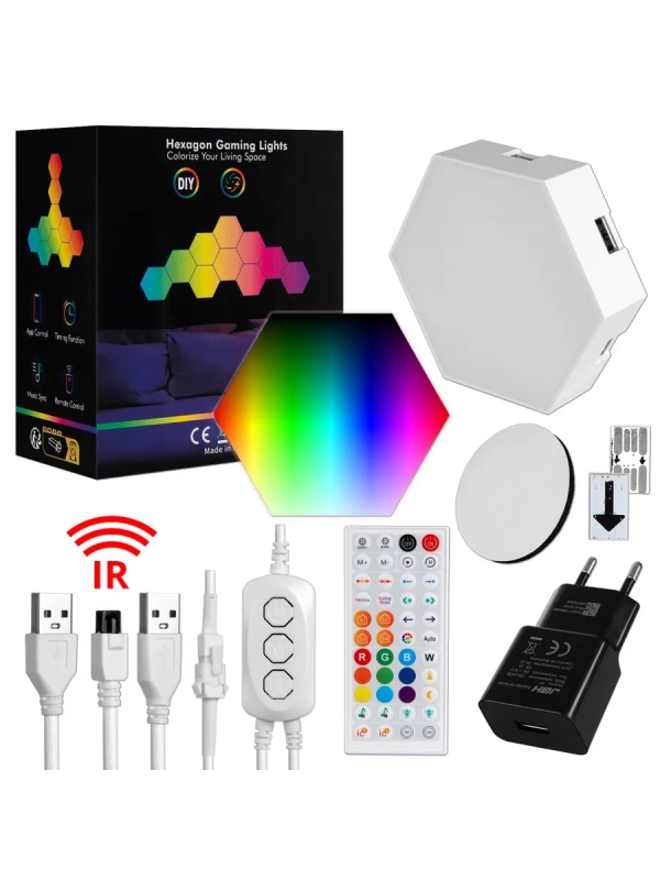 Светодиодный светильник RGB Соты 12 штук с пультом управления и Wi-Fi