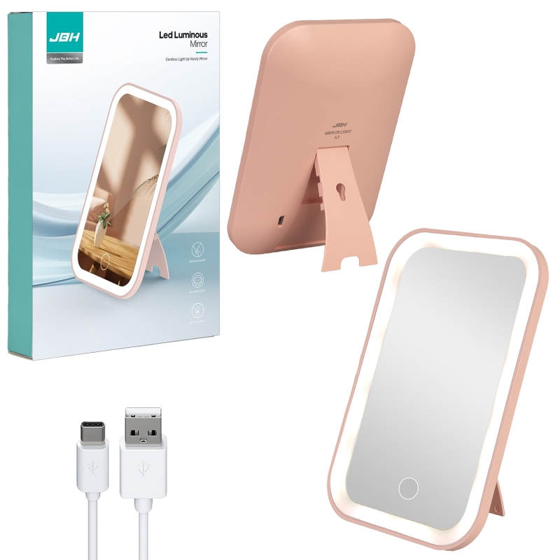 Настольное зеркало для макияжа с подсветкой A2 JBH розовое