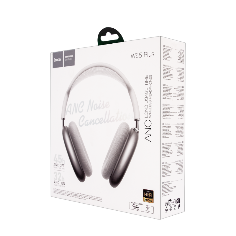 Наушники W65 Plus Wireless Headphones HOCO серебро