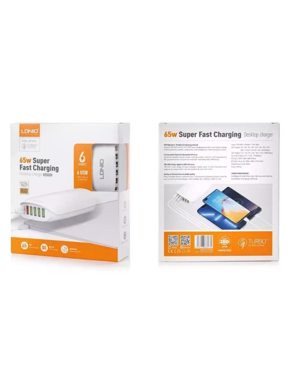 Переходник СЗУ на 5 USB + Type-C 65 WA6573C LDNIO