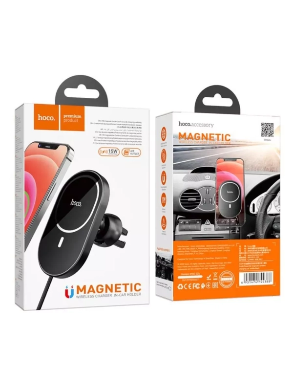 Автодержатель CA90 с беспроводной зарядкой HOCO черный