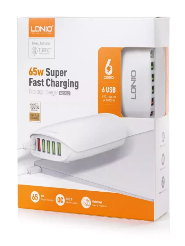 Переходник СЗУ на 5 USB + Type-C 65 WA6573C LDNIO