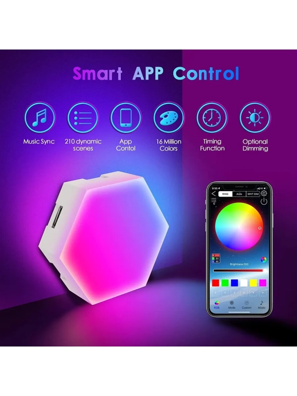 Светодиодный светильник RGB Соты 12 штук с пультом управления и Wi-Fi