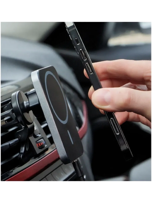 Беспроводная зарядка 15W + Автомобильный держатель магнитный черный Беспроводная зарядка 15W + Автомобильный держатель магнитный черный