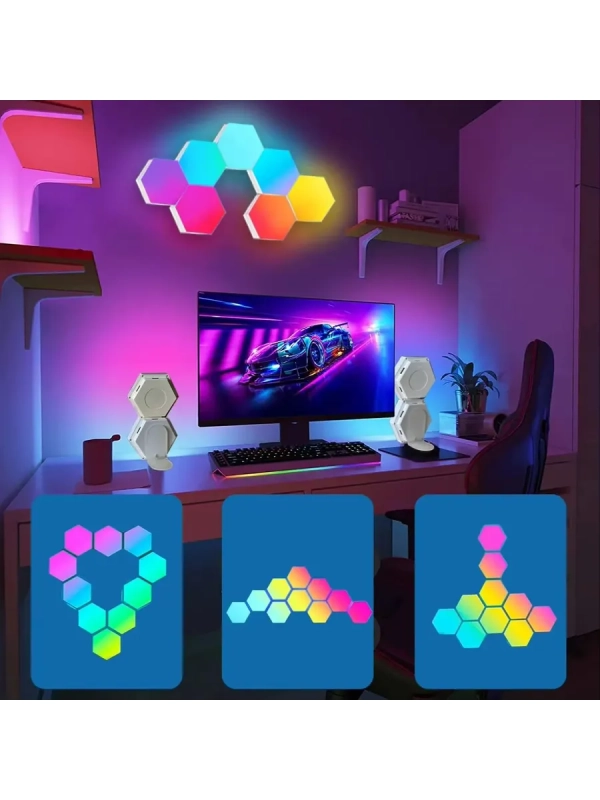 Светодиодный светильник RGB Соты 12 штук с пультом управления и Wi-Fi