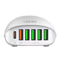 Переходник СЗУ на 5 USB + Type-C 65 WA6573C LDNIO