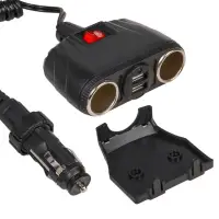Разветвитель прикуривателя 2 гнезда 8А + 2USB с витым шнуром