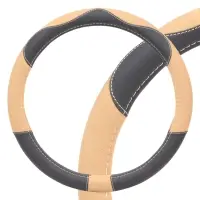 Оплетка на руль, искусственная замша/кожа, песочная/черная, 38 см