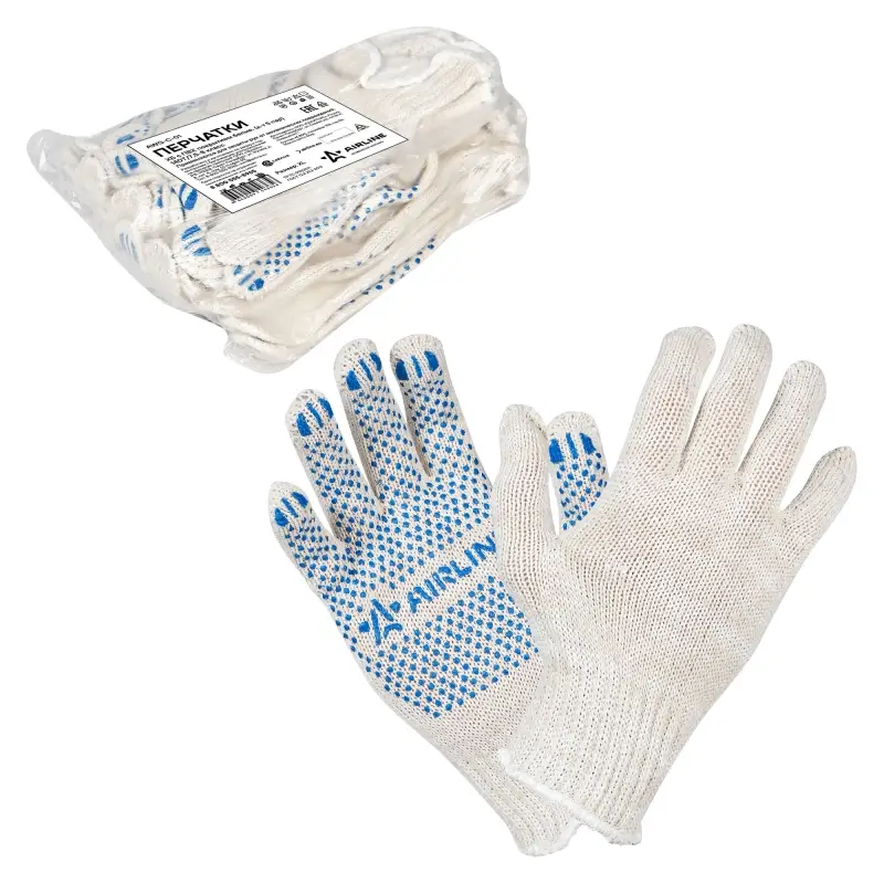 Перчатки трикотажные ХБ с ПВХ покрытием, белые, (к-т 5 пар)