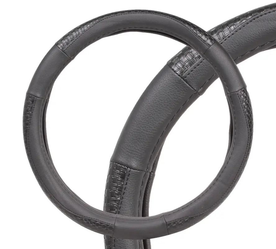 Оплетка на руль, искусственная кожа с тиснением, черная, 42 см / XL