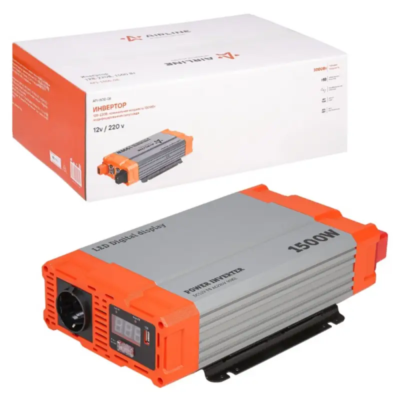 Инвертор автомобильный 12В-220В, 1500 Вт