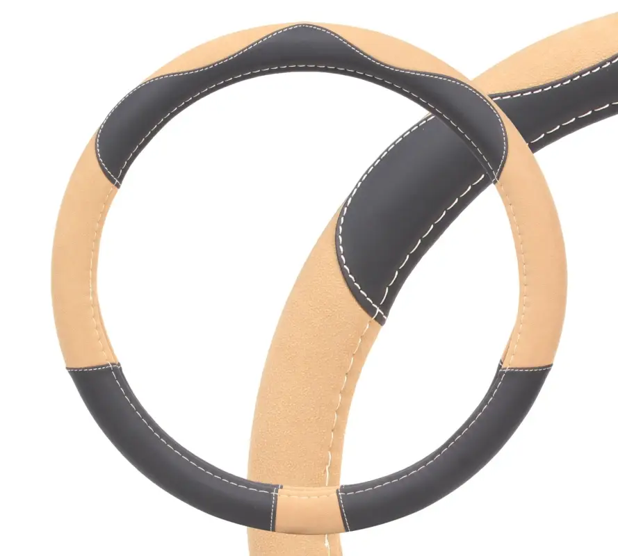 Оплетка на руль, искусственная замша/кожа, песочная/черная, 38 см