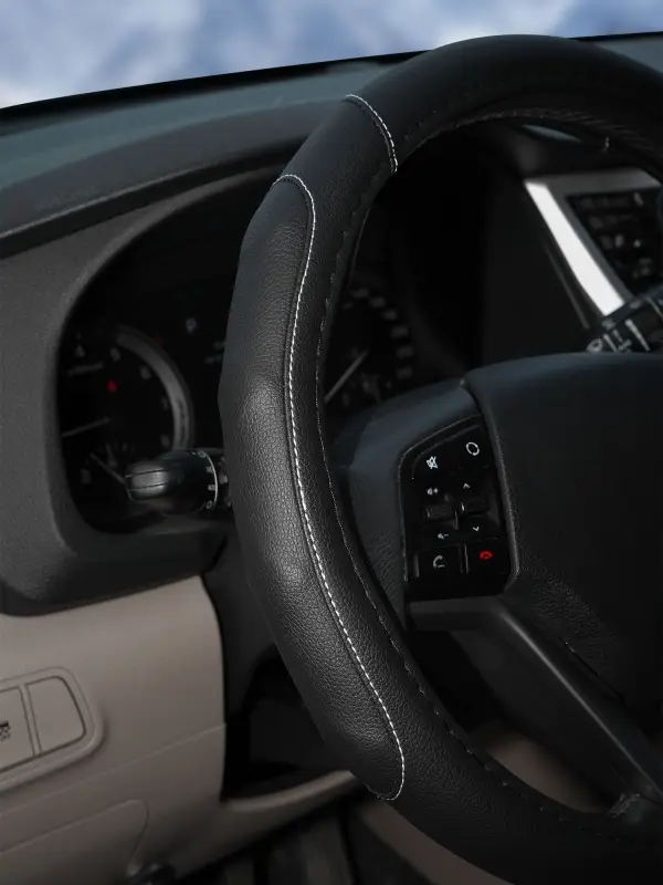 Оплетка на руль, искусст. кожа, рельефная, черная, 38 см/М