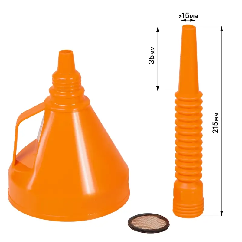 Воронка D-135мм с гибким носиком, L=350мм, латунная сетка