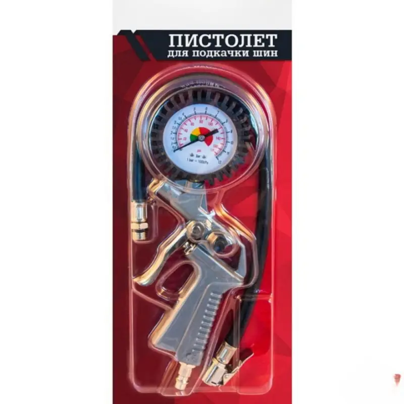 Манометр для контроля давления и подкачки шин пистолетного типа
