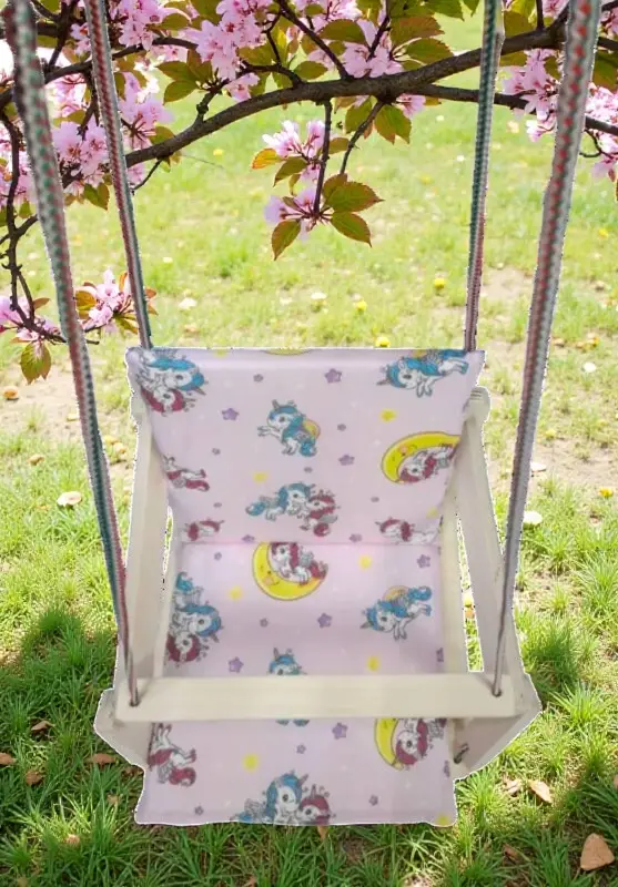 Качели деревянные подвесные с подушкой