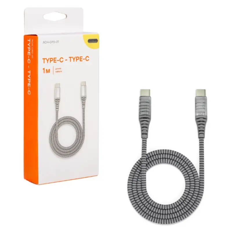 Кабель Type-C - Type-C поддержка PD 1м, серый нейлоновый