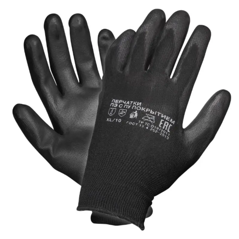 Перчатки полиэфирные с цельным ПУ покрытием ладони (XL)