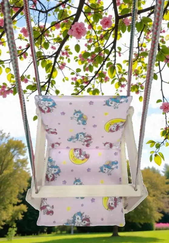 Качели деревянные подвесные с подушкой