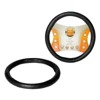 Оплетка на руль, искусственная кожа с тиснением, черная, 42 см / XL