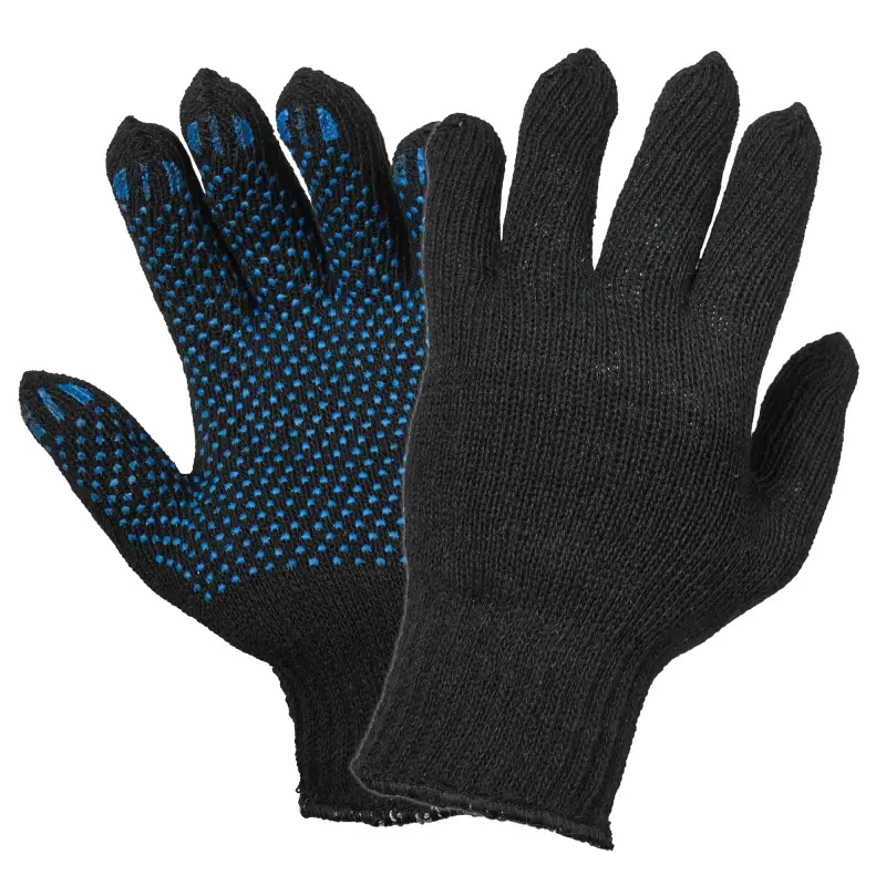 Перчатки трикотажные ХБ с ПВХ покрытием, двойн., черные, (5 пар)