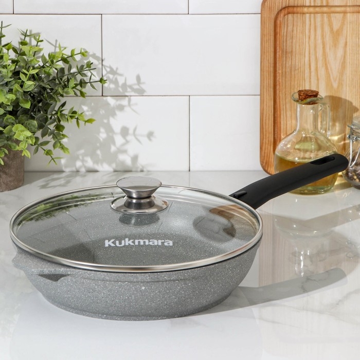 Сковорода, d=24 см, съёмная ручка, стеклянная крышка, антипригарное покрытие, цвет светлый мрамор Сковорода, d=24 см, съёмная ручка, стеклянная крышка, антипригарное покрытие, цвет светлый мрамор