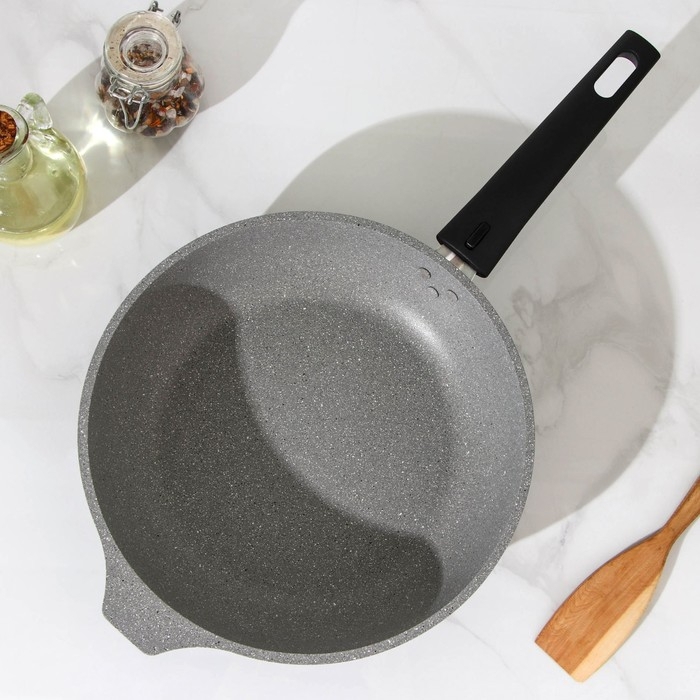 Сковорода, d=24 см, съёмная ручка, стеклянная крышка, антипригарное покрытие, цвет светлый мрамор Сковорода, d=24 см, съёмная ручка, стеклянная крышка, антипригарное покрытие, цвет светлый мрамор