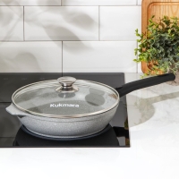 Сковорода, d=24 см, съёмная ручка, стеклянная крышка, антипригарное покрытие, цвет светлый мрамор Сковорода, d=24 см, съёмная ручка, стеклянная крышка, антипригарное покрытие, цвет светлый мрамор