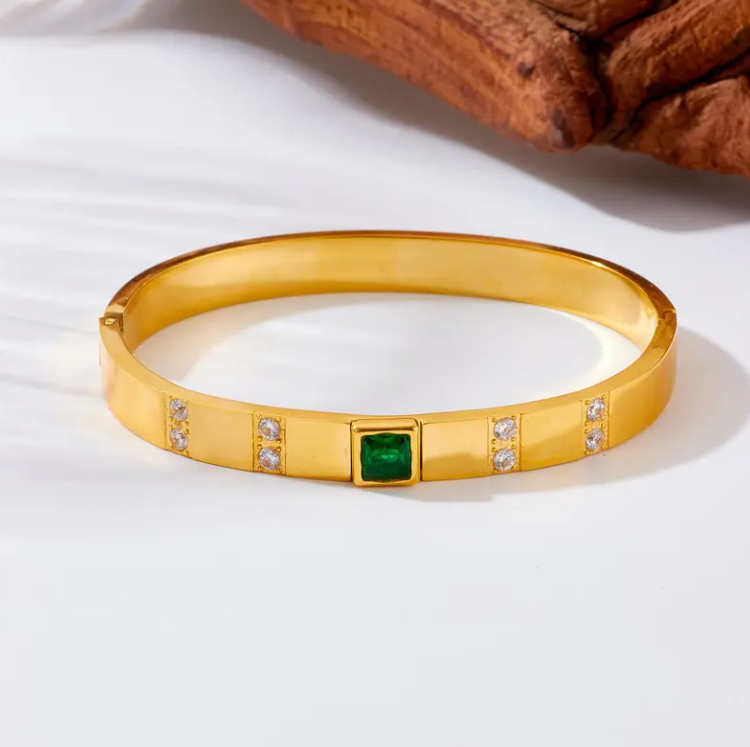 Простой Модный 18k Pvd позолоченный квадратный Изумрудный циркониевый браслет, ювелирные изделия из нержавеющей стали 316l браслет для женщин Простой Модный 18k Pvd позолоченный квадратный Изумрудный циркониевый браслет, ювелирные изделия из нержавеющей стали 316l браслет для женщин