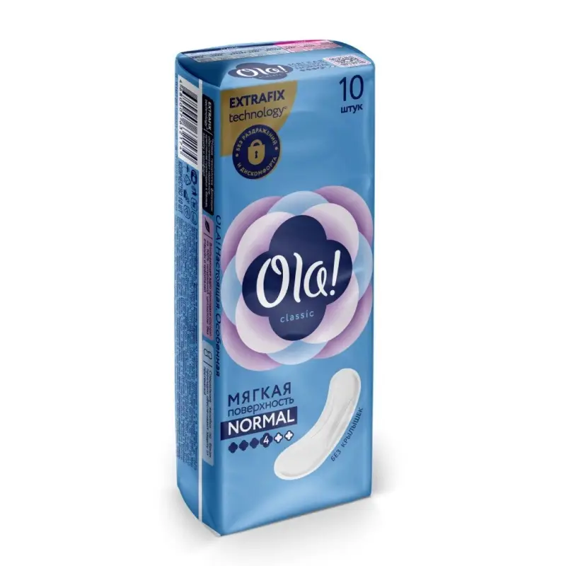 Прокладки женские Ola, Classic Normal, 10 шт, толстые, мягкая поверхность, без крылышек