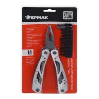 ЕРМАК Инструмент многофункц., 14 функций, 9 насадок на отвертку+адаптер, 16.5см, аллюм., нерж.,сталь