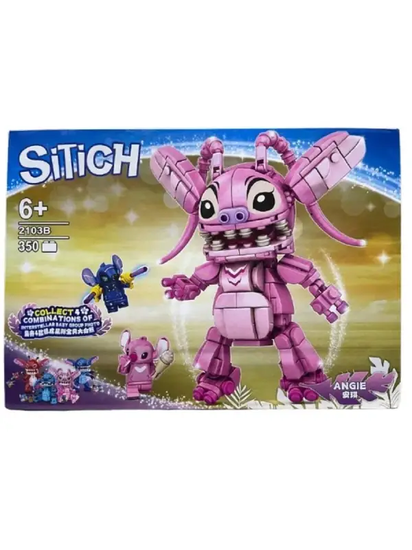 Конструктор 3D модель, розовый Стич Ангел - 316 деталей